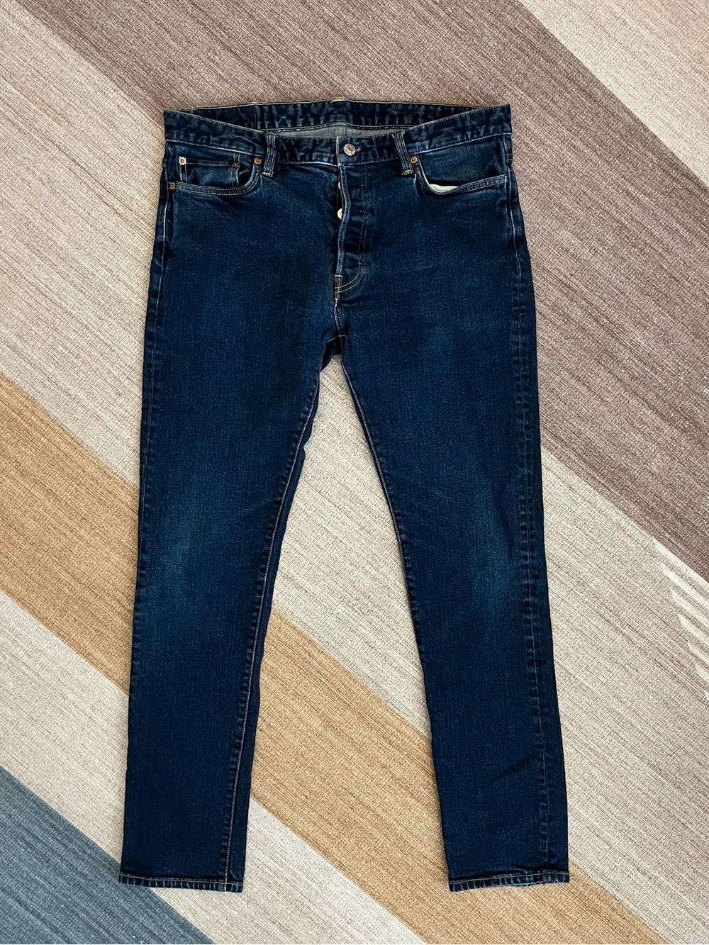 Buck Mason Maverick Slim Jeans Men’s 36x31 Dark Wash Double Dipped Denim Stretch